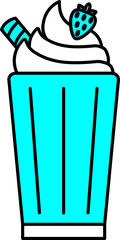 Sticker - Milkshake Icon In Cyan And White Color.