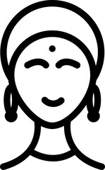 Wall Mural - Indian woman face icon in black line art.