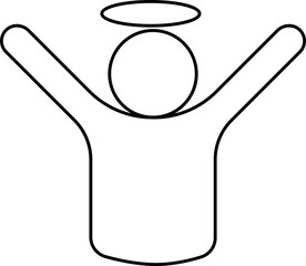 Canvas Print - Guy Raising Hands Up icon in black line art.