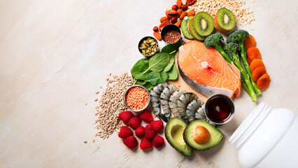 Wall Mural - Set of foods high in vitamin E. Concept of healthy