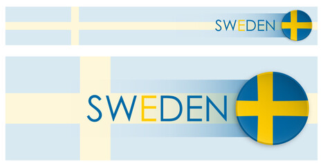 Wall Mural - Sweden flag horizontal web banner in modern neomorphism style. Webpage Swedish country header button for mobile application or internet site. Vector