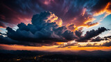 Fototapeta Na drzwi - Describe a breathtaking cloudscape with an array of colors during sunset. The clouds form intricate patterns, and the sky is a canvas of vibrant hues