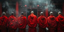 Monks Engaged In Deep Contemplation: Embodying Tranquility And Spiritual Devotion To Buddhism. Concept Buddhist Monks, Contemplation, Tranquility, Spiritual Devotion, Buddhism