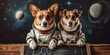 Concept of dogs wearing space suit and drawing on blackboard during first trip to space appearing adorable, Generative AI