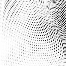 Abstract Halftone Wave Dotted Background. Futuristic Twisted Grunge Pattern, Dot, Circles. Vector Modern Optical Pop Art Texture For Posters, Business