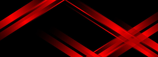 Wall Mural - 3D modern black, red, and blue futuristic abstract geometric background. Vector illustration wide black banner with red and blue diagonal lines. vector illustration