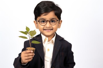 A Smiling Boy Holds a Plant in a Glass Cup. Fictional Character Created By Generated By Generated AI.