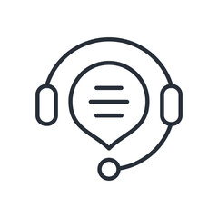Poster - Headphones, message. Hotline consultation concept. Vector linear icon isolated on white background.
