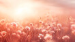 © Prasanth - Meadow with wild flowers in the sunny summer day.Soft pastel background Peach fuzz color of the year 2024