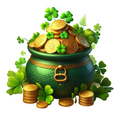 Wall Mural - St. Patrick's Day Gold Rush: A Shamrock-Filled Cauldron of gold Coins Generative AI