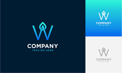Poster - 
Initial Letter W gradient colours with Droplet Fresh Water Drop Aqua logo design letter with water drop vector logo inside

