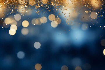Wall Mural - Blue and gold abstract background with sparkling bokeh effect for New Year's Eve celebration