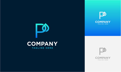 Fototapete - Initial Letter P gradient colours with Droplet Fresh Water Drop Aqua logo design letter with water drop vector logo inside
