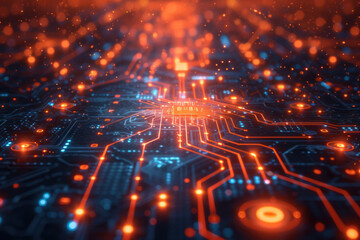 Canvas Print - Digital Circuit Board Design with Technology, Space, Science, and Fractal Elements in a Dynamic Arrangement