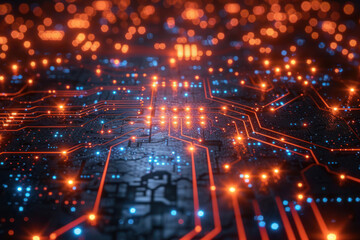 Canvas Print - lights of Circuit Board in macro vision