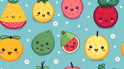Poster - seamless cute fruits pattern