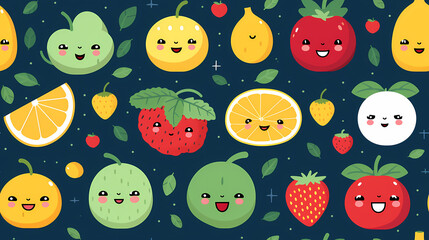 Poster - seamless cute fruits pattern