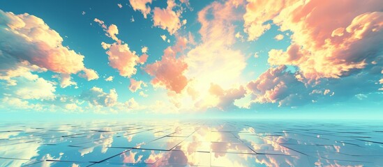 Wall Mural - Serene Sky with Fluffy Clouds and Bright Sun - Nature's Tranquility Concept