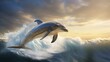 Dolphin Energetically Leaping from Ocean Waves