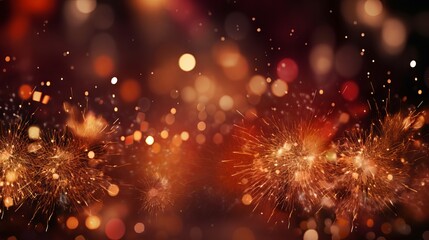 Wall Mural - new year celebration with gold and red fireworks and bokeh effect on dark background