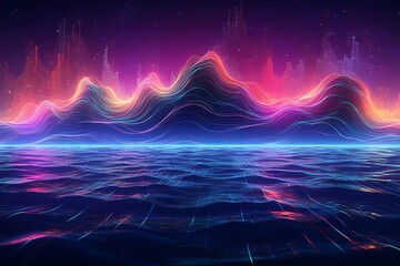 Wall Mural - fantastic quantum interference pattern of ocean waves: a vivid and colorful 3d illustration