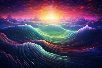 Wall Mural - fantastic quantum interference pattern of ocean waves: a vivid and colorful 3d illustration