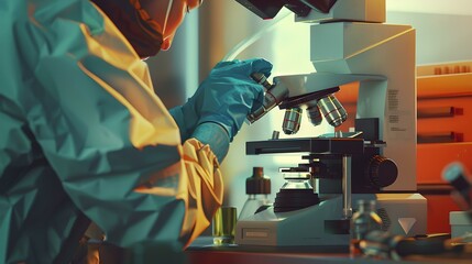 Aufkleber - Scientist in laboratory examining samples under microscope. research and development concept. professional laboratory study. AI