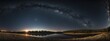 Wide angle panoramic view of dark orange sky at night full of bright stars from Generative AI