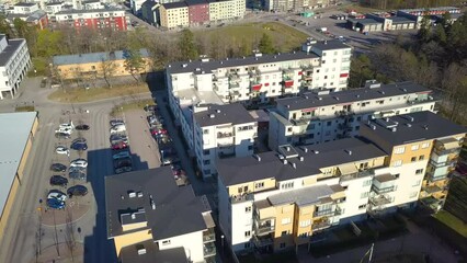 Wall Mural - Aerial view of Swedish apartment buildings in Linkoping residential area. Family condos housing development in Sweden city