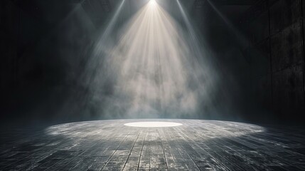 Wall Mural - spotlight on a wooden, empty stage 