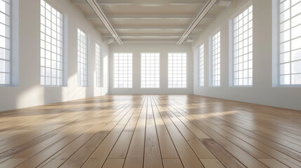 a vast, luminous white room adorned with expansive windows flooding the space with sunlight, complem