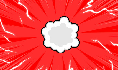 Wall Mural - red comic background with clouds and lightning effect