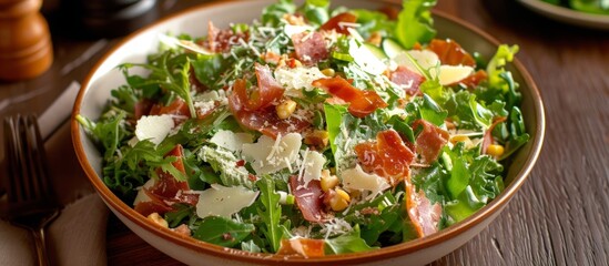 Wall Mural - Savory Cheese and Bacon Salad - Fresh and Delicious Meal Concept