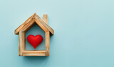 Fototapeta Sypialnia - wooden house with red heart inside