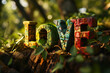 colorful love letters standing in the nature