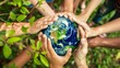 © Beyonder - Diverse hands unite around a vibrant Earth, symbolizing global unity and environmental stewardship in a moment of peaceful collaboration. generative ai.