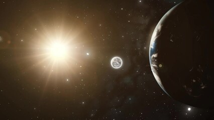 Wall Mural - eclipse in space concept showing the moon plane. space background illustration. seamless looping overlay 4k virtual video animation background