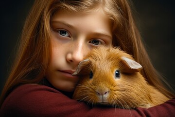 Wall Mural - 
Comfort and care guinea pig nestled in the arms of its owner, surrounded by affection