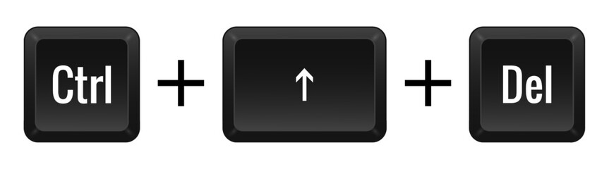 Ctrl Shift Del Key combination. Keyboard, control, computer, shortcut, laptop, functional, input device, peripheral, enter the text, typing, type, hotkeys, layout, language, qwerty. Vector
