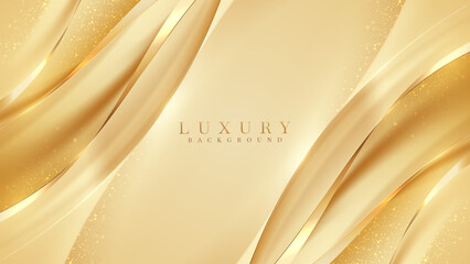 Wall Mural - gold luxury background and elegant ribbon decorations with glitter light effects elements and bokeh.