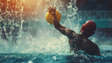 Fototapeta Panele - Water polo player reaching the ball in swimming pool