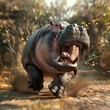 Slow hippopotamus shocked by unexpected turbo acceleration 3d render