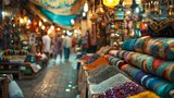 Fototapeta Przestrzenne - Vibrant Marketplace with Handmade Textiles in Middle Eastern Style