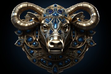 Wall Mural - Glowing taurus zodiac sign in blue on black background, mystical and captivating.