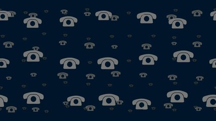 Poster - Vintage telephone symbols float horizontally from left to right. Parallax fly effect. Floating symbols are located randomly. Seamless looped 4k animation on dark blue background