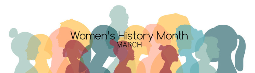 Sticker - Women's History Month banner. Flat vector illustration.