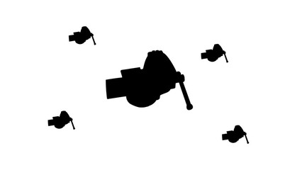 Poster - Zoom in and out animation the vise symbol. Large black symbol in the center and four small symbols around. Seamless looped 4k animation on white background
