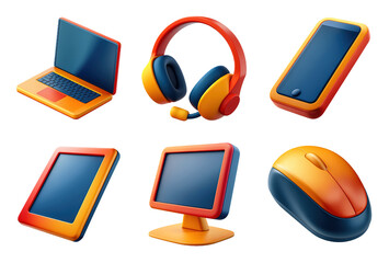 Technology icon set, 3D render style, on white or transparent background.