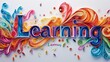 Quilling Paper Art Education concept creative horizontal art poster. Photorealistic textured word Learning on artistic background. Ai Generated Knowledge and Tutoring Horizontal Illustration.