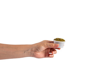 Wall Mural - Mung beans in white cup on transparent background